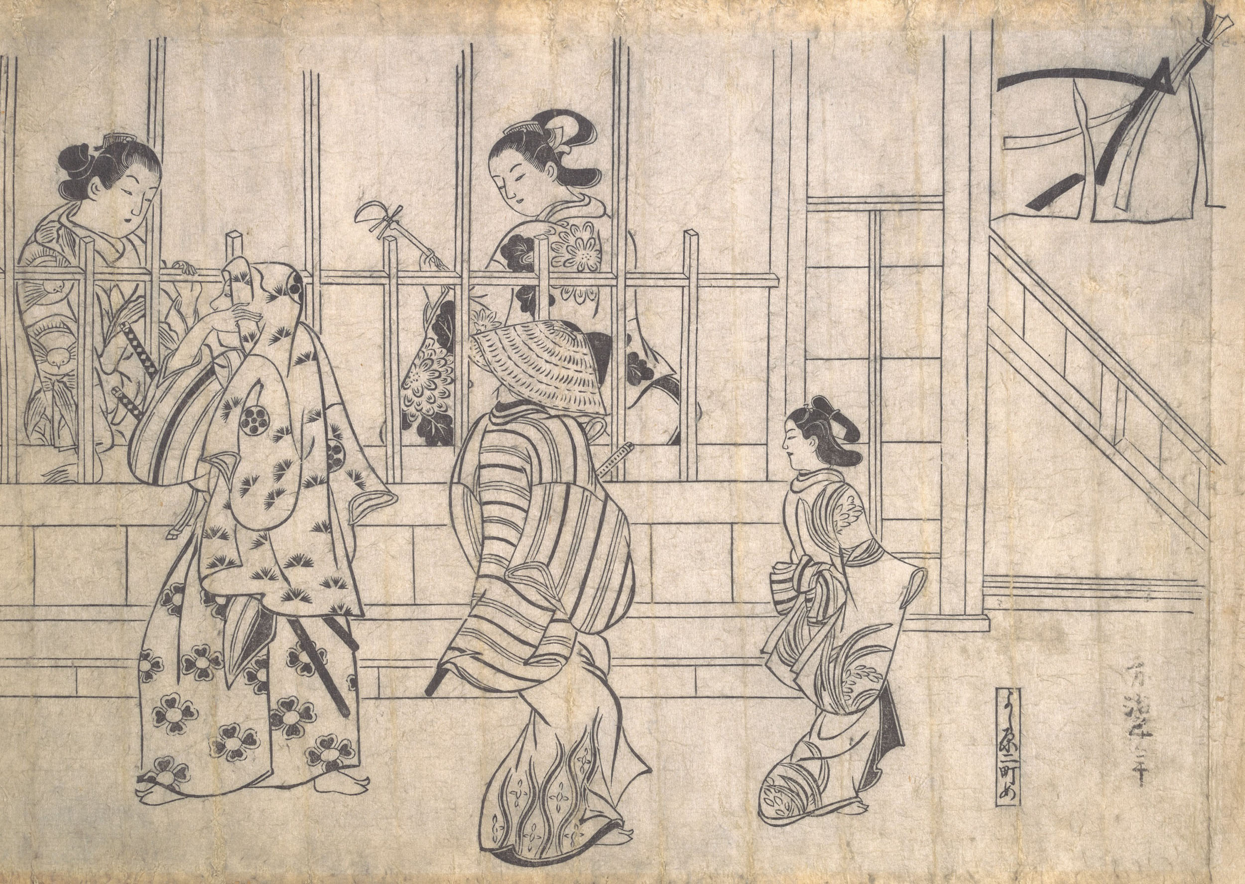 Моронобу Хисикава. Уличная сцена в Ёсивара. Около 1680.