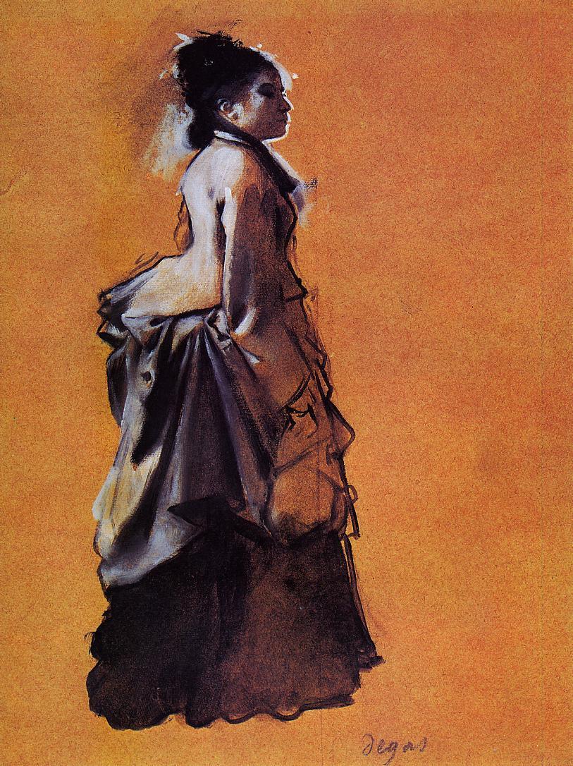 Эдгар Дега. Молодая женщина в платье на улице.