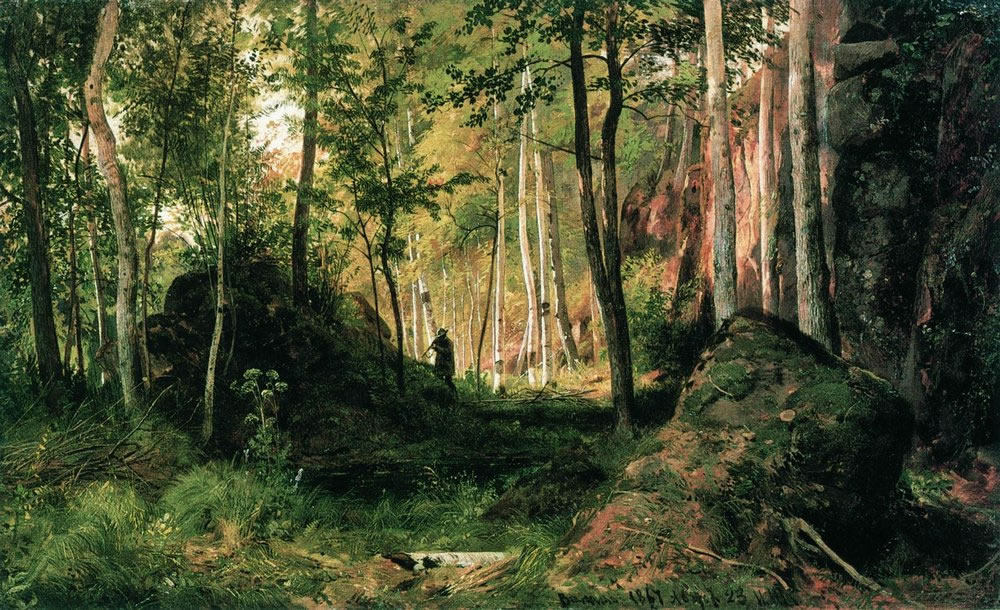 И. Шишкин. Пейзаж с охотником. Остров Валаам. 1867.