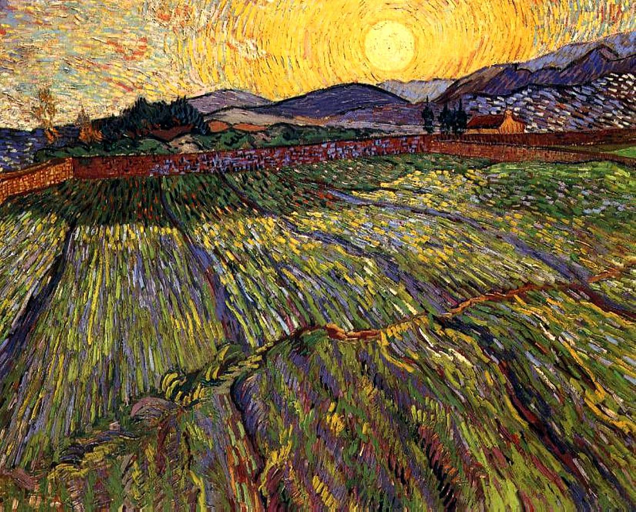 Винсент Ван Гог. Пшеничное поле при восходе солнца". 1889.