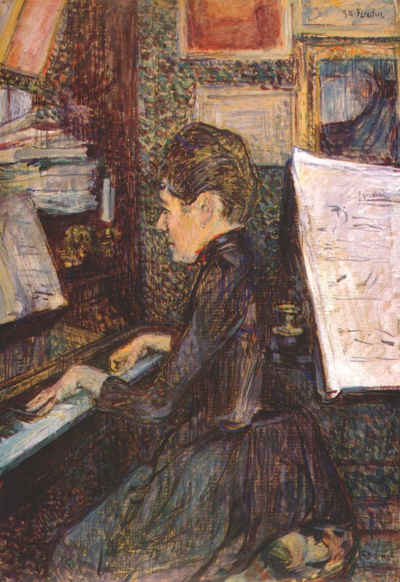 Анри де Тулуз-Лотрек. "Мадемуазель Дио за фортепьяно". 1890.