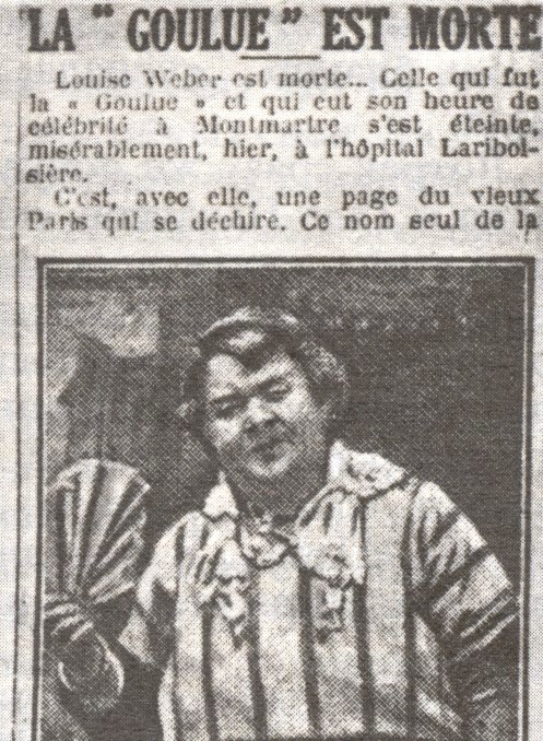 Газета с сообщением о смерти Ла Гулю и ее последней фотографией. 1929.