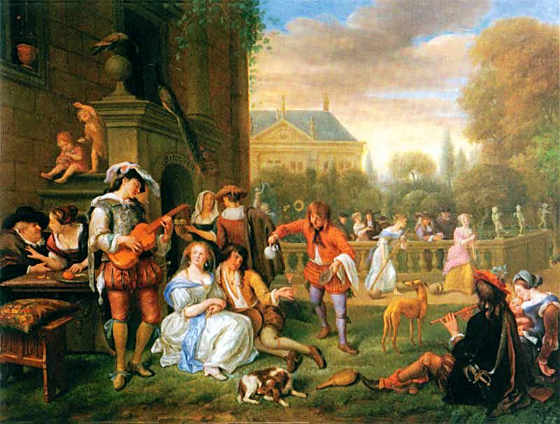 Ян Стен. Вечер в саду. 1677.