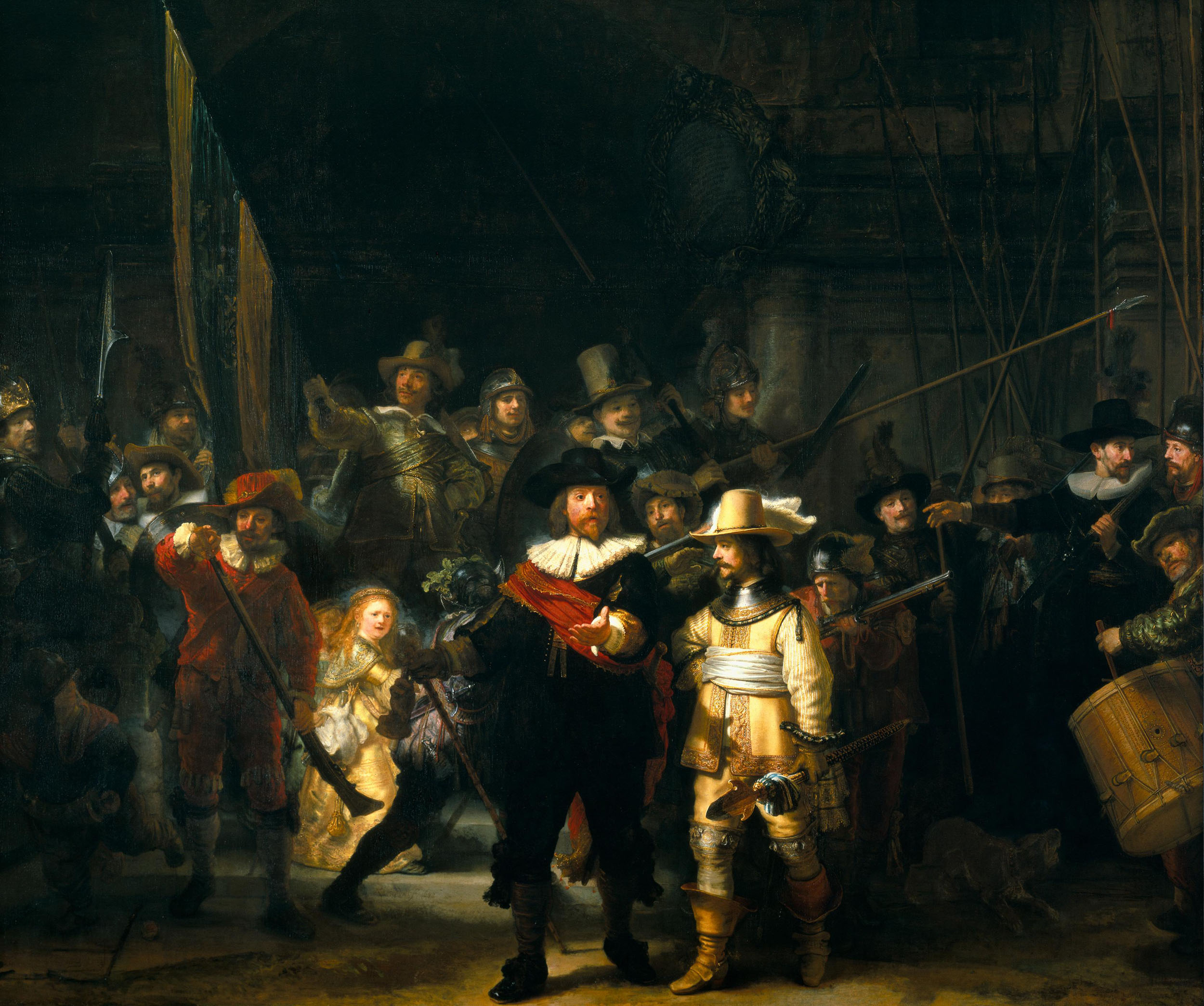 Рембрандт ван Рейн. Групповой портрет роты стрелков Франца Бенинга Когта и Уильяма ван Рейтенбурха (Ночной дозор). 1642.