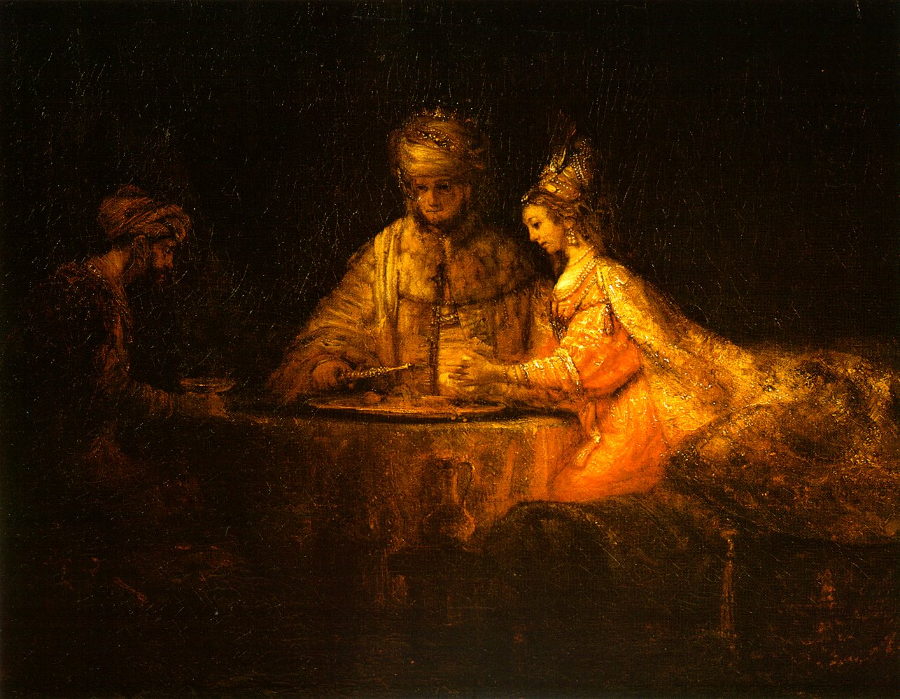 Рембрандт ван Рейн. Артаксеркс, Аман и Эсфирь. 1660.