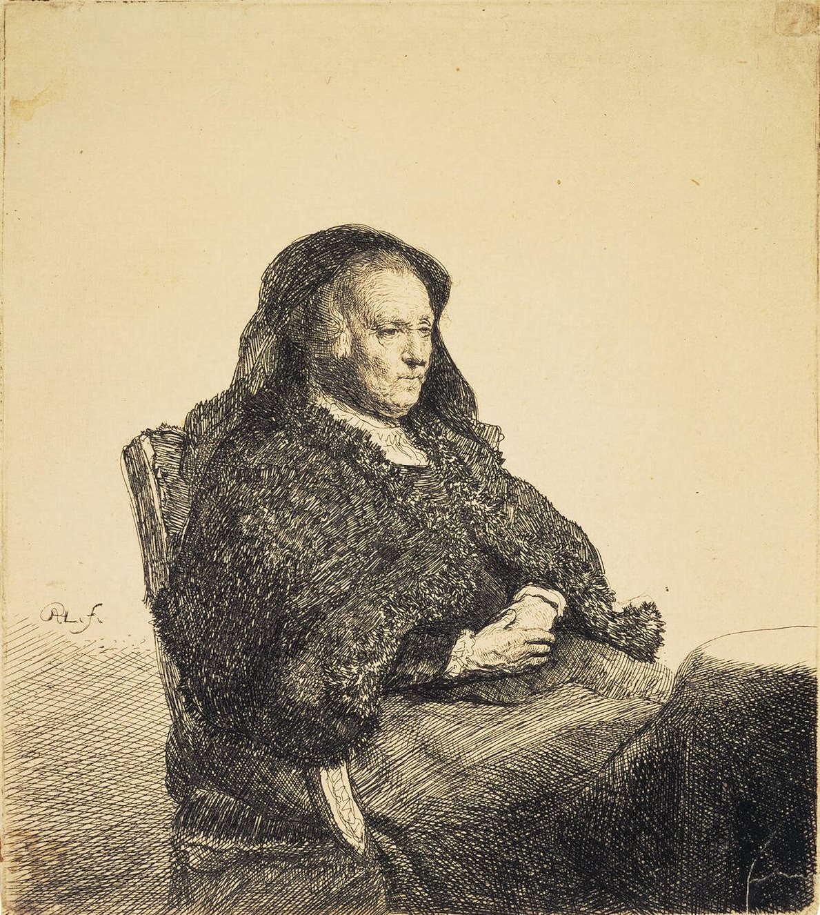 Рембрандт ван Рейн. Портрет матери Рембрандта, сидящей за столом. 1631.                                         .
