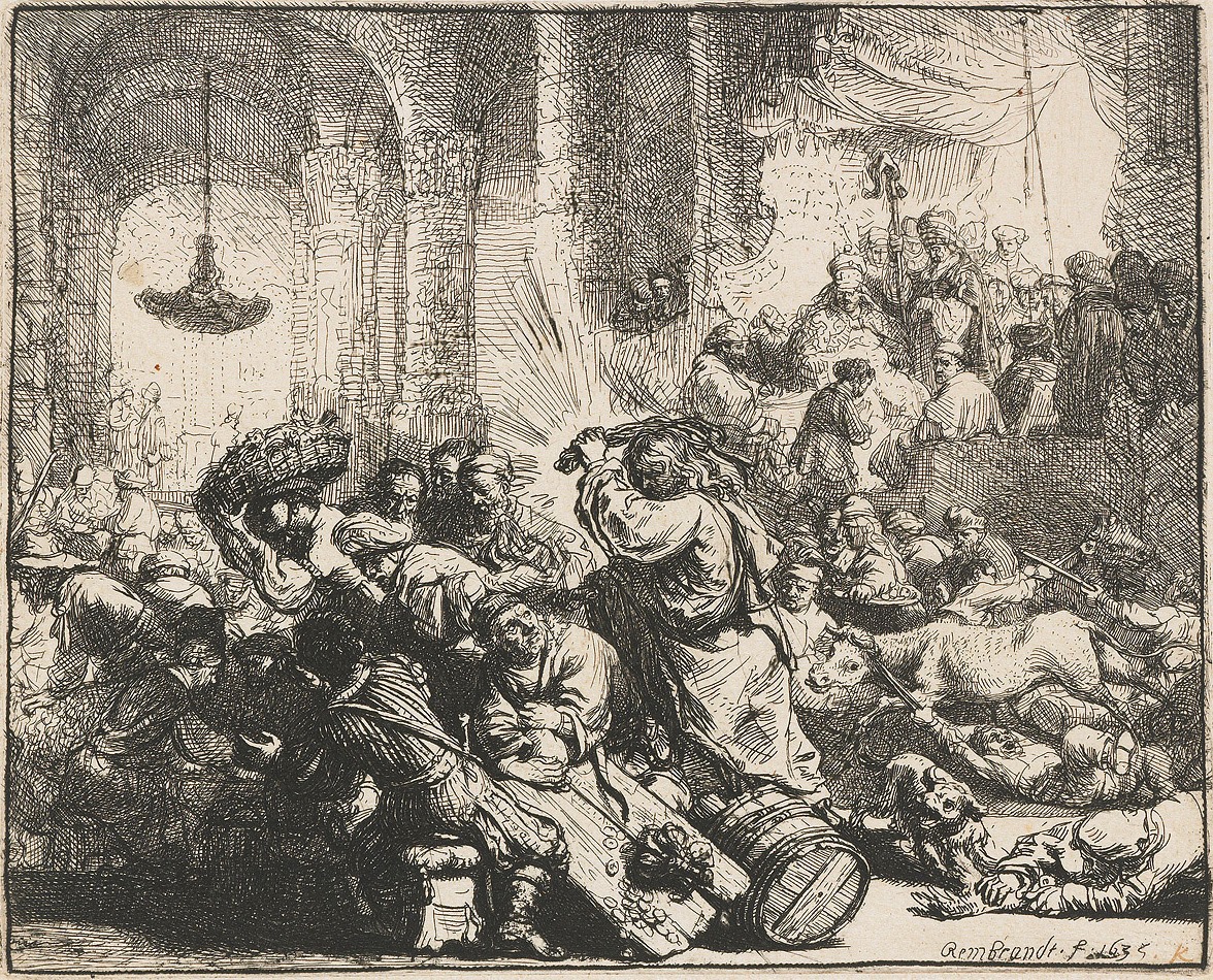 Рембрандт ван Рейн. Изгнание торгующих из храма. 1635.                                         .