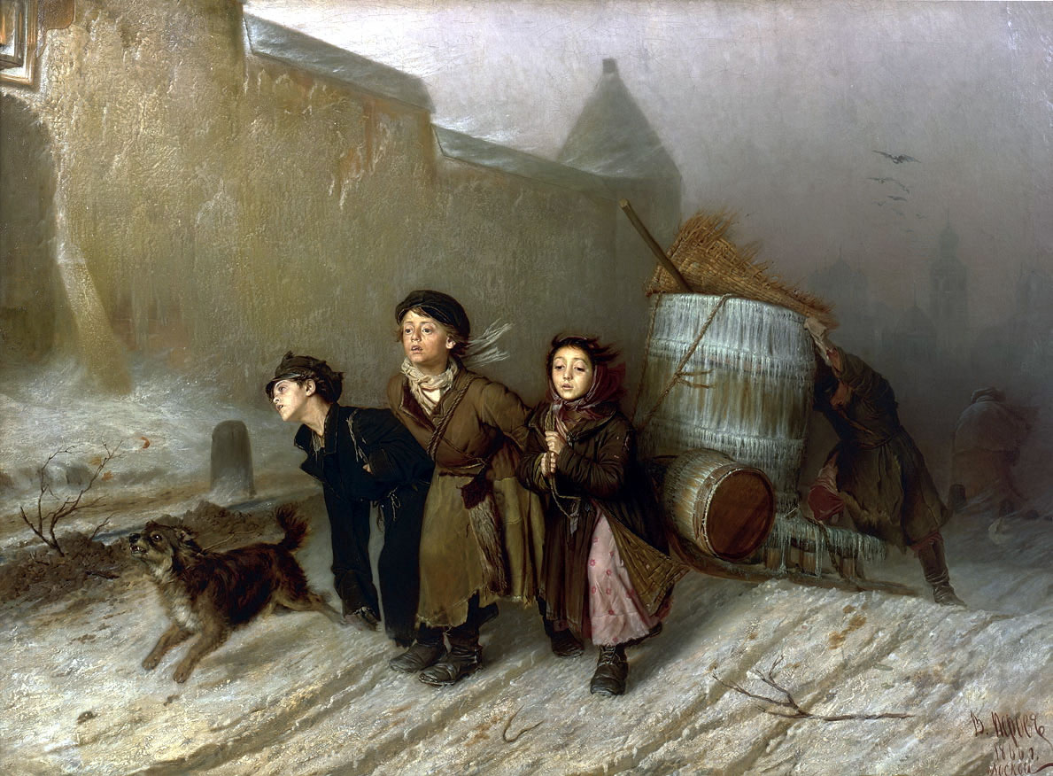 В. Перов. Тройка. Ученики мастеровые везут воду. 1866.