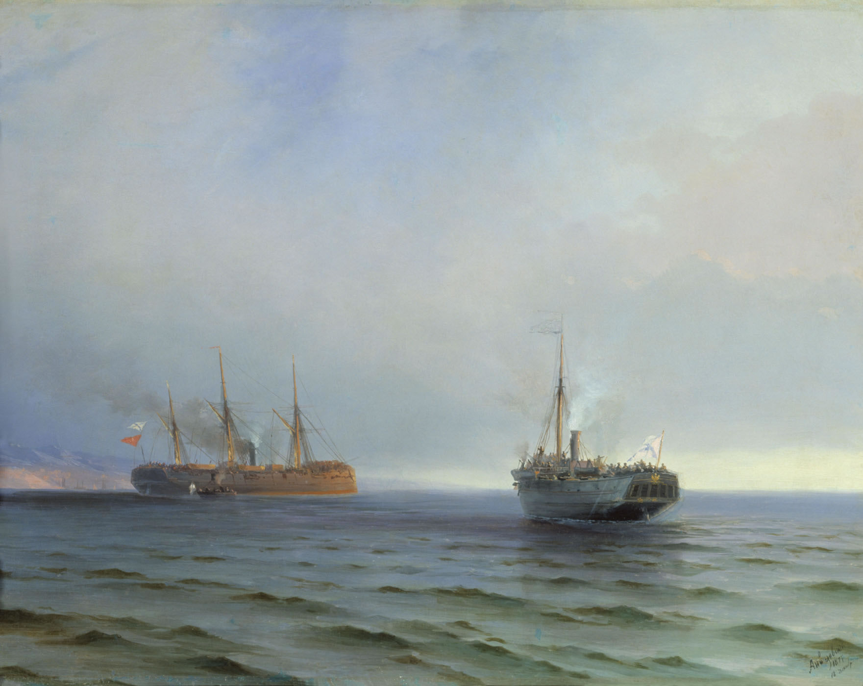 И. Айвазовский. Захват пароходом "Россия" турецкого военного транспорта "Мессина" на Чёрном море 13 декабря 1877 года.