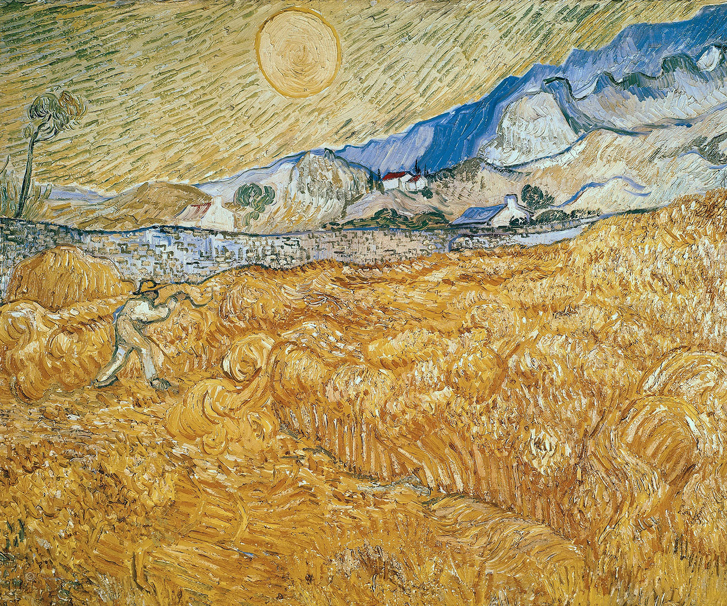Винсент Ван Гог. "Пшеничное поле со жнецом и восходом солнца". 1889. Музей Фолькванг, Эссен.