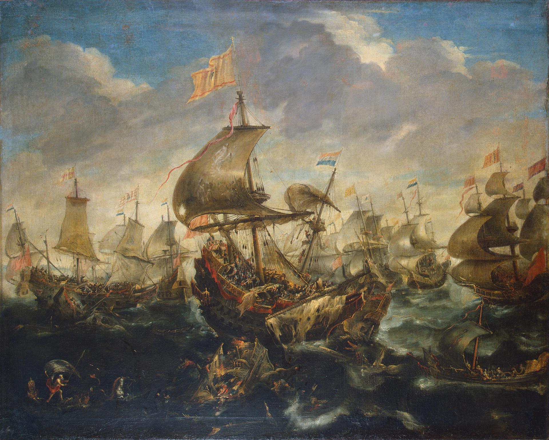 Андрис ван Эртфельт. "Сражение испанского флота с кораблями восставшей Голландии в мае 1573 года во время осады Харлема". Середина 1620-х. Эрмитаж, Санкт-Петербург.