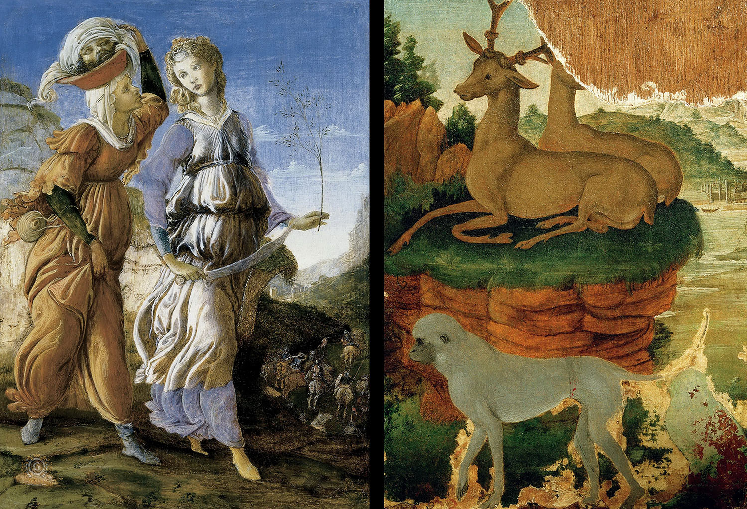 Сандро Боттичелли. "Возвращение Юдифи (лицевая сторона) и Пейзаж с косулями и обезьяной (оборотная сторона)". Около 1470. Музей искусств, Цинциннати.