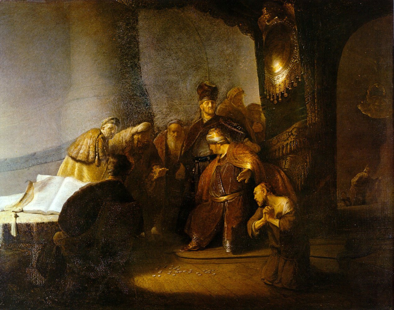 Рембрандт Харменс ван Рейн. "Иуда возвращает 30 серебряников". 1629.