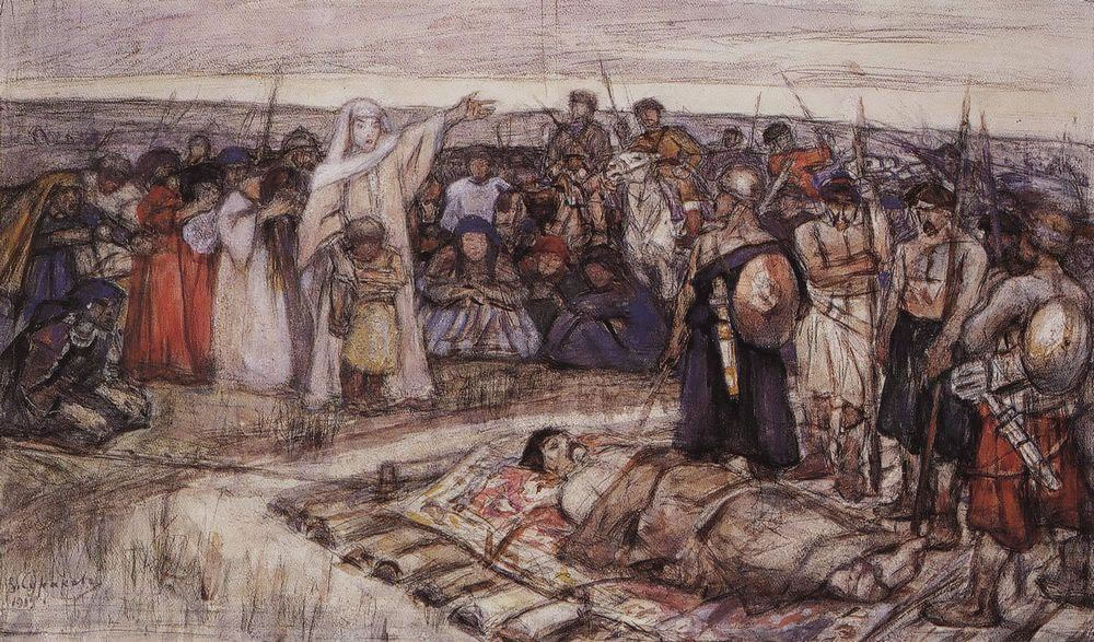 Василий Суриков. Княгиня Ольга встречает тело князя Игоря. 1915.