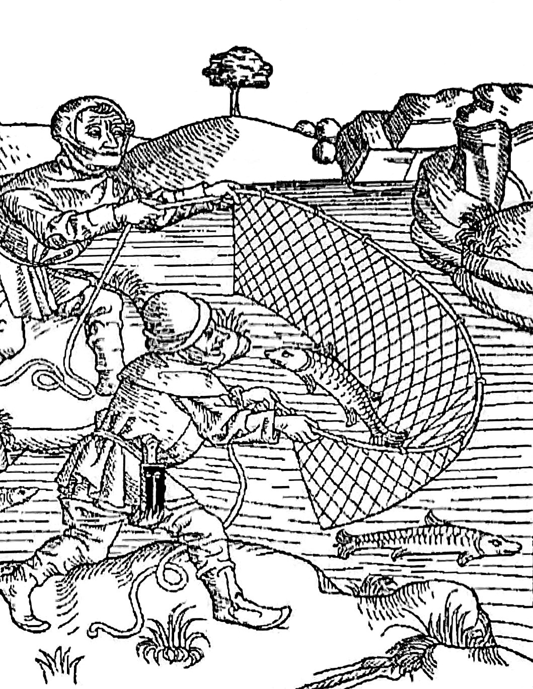 Сцена рыбалки. С гравюры XVII века.