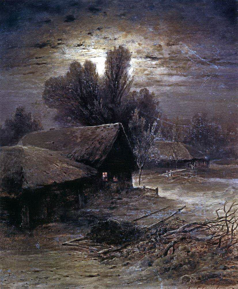 Алексей Кондратьевич Саврасов. "Лунная ночь в деревне (Зимняя ночь)". 1869.