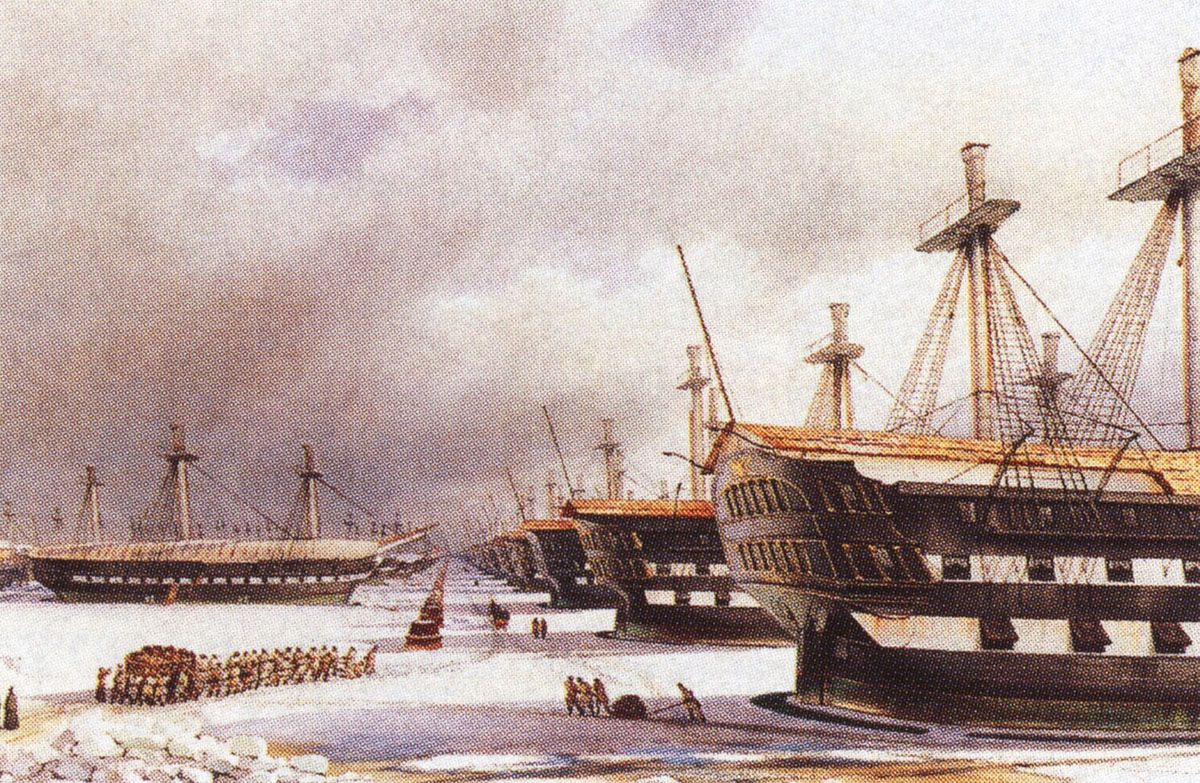 Л. Премации. Кронштадт. Военная гавань зимой. 1851.