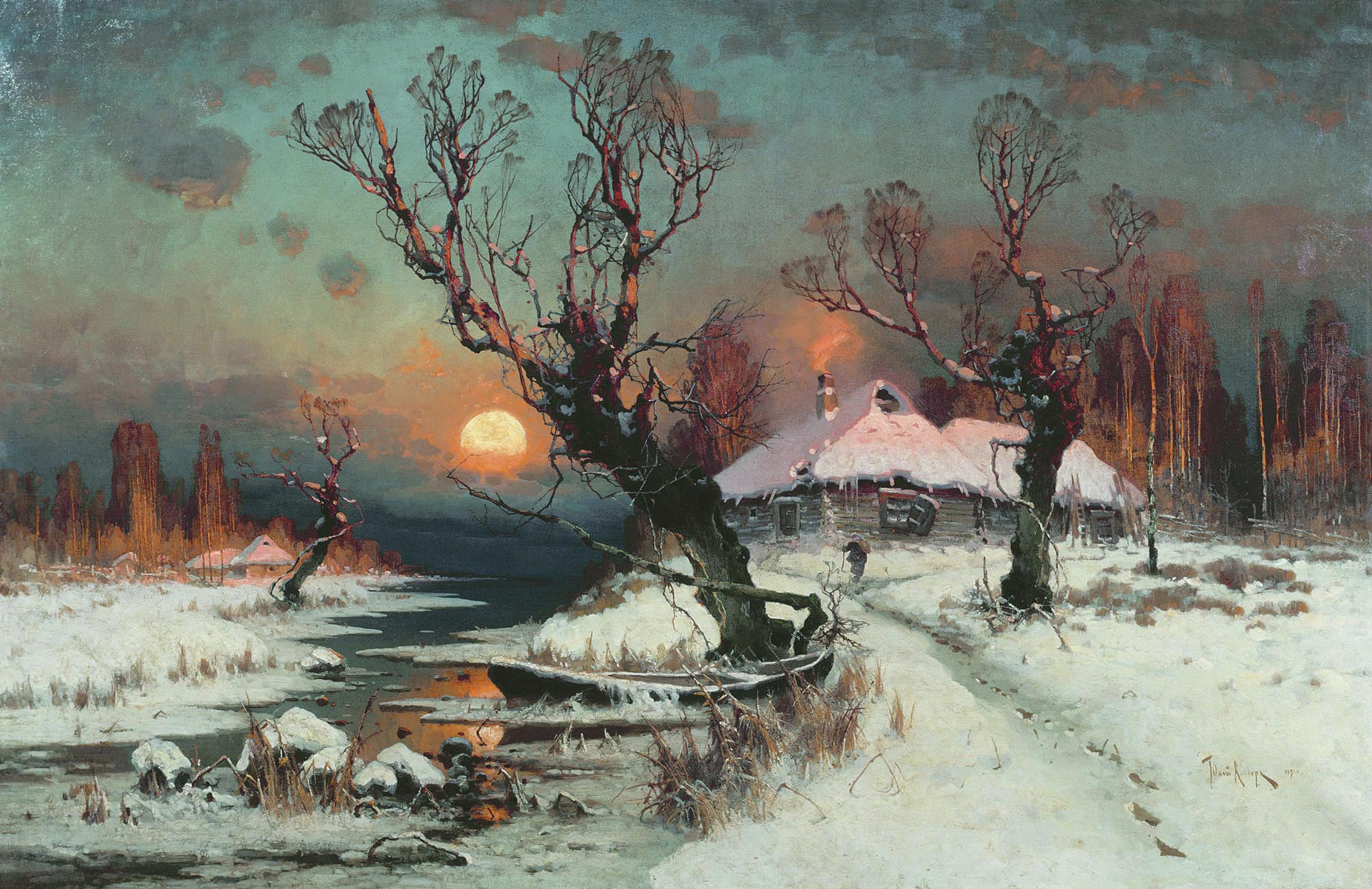Юлий Клевер. Закат солнца зимой. 1891.