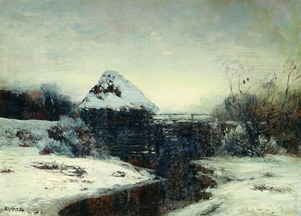 Исаак Левитан. Зимний пейзаж с мельницей. 1884.