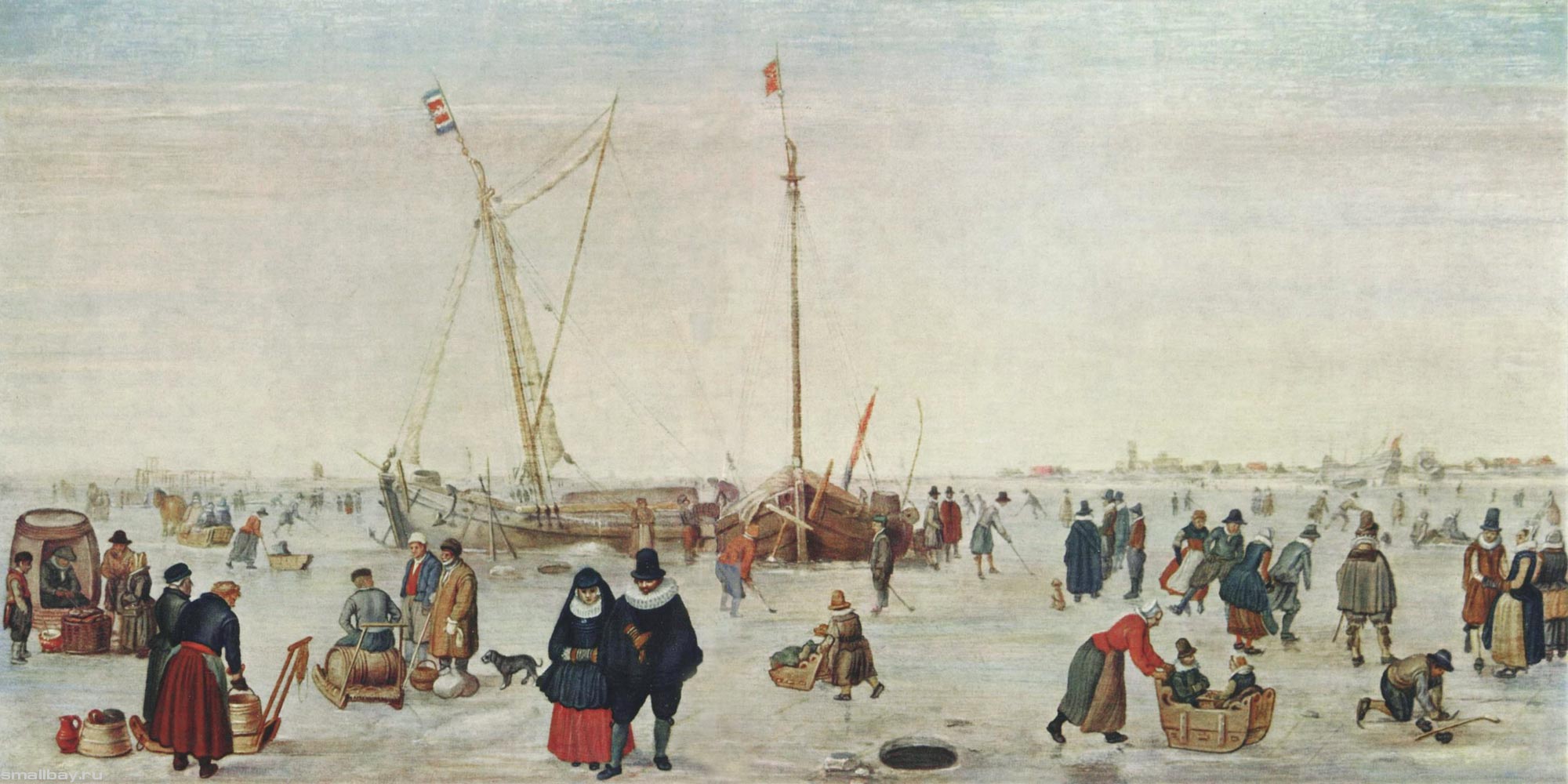 Хендрик ван Аверкамп. "Зимний пейзаж с конькобежцами". 1610-1620.