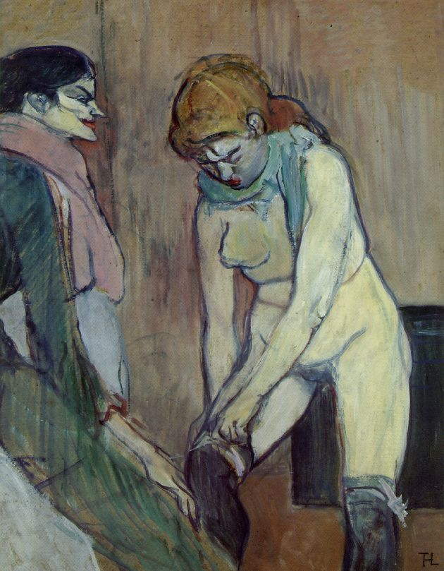Анри де Тулуз-Лотрек. "Женщина, надевающая чулки". 1894.