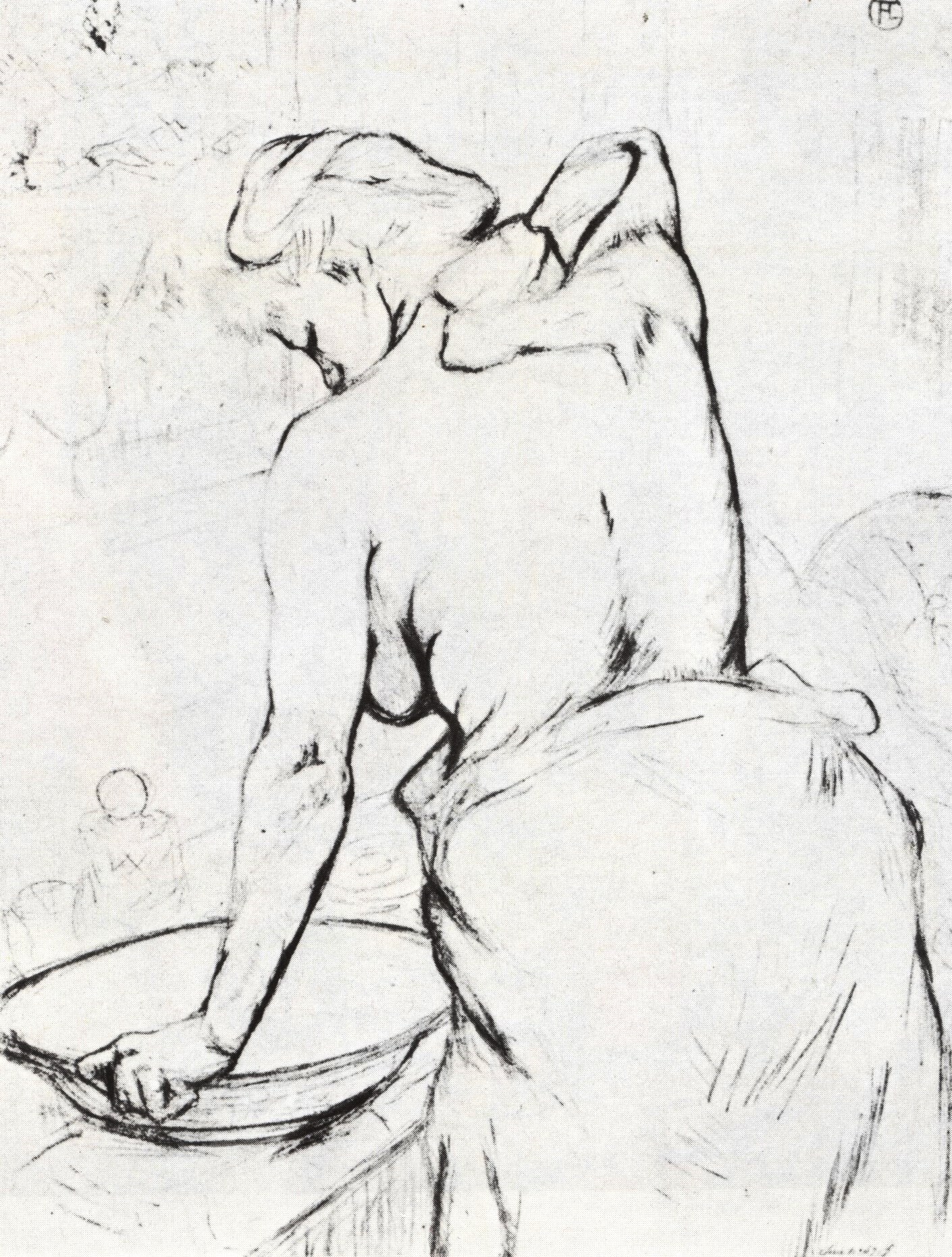 Анри де Тулуз-Лотрек. "Моющаяся женщина (Туалет)". Литография из альбома "Они". 1896.