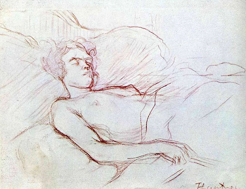 Анри де Тулуз-Лотрек. "Спящая в постели женщина". 1896.