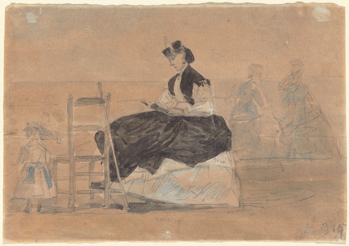 Эжен Буден. "Женщина в кринолине на пляже Трувиля". 1865. Национальная галерея искусств, Вашингтон.