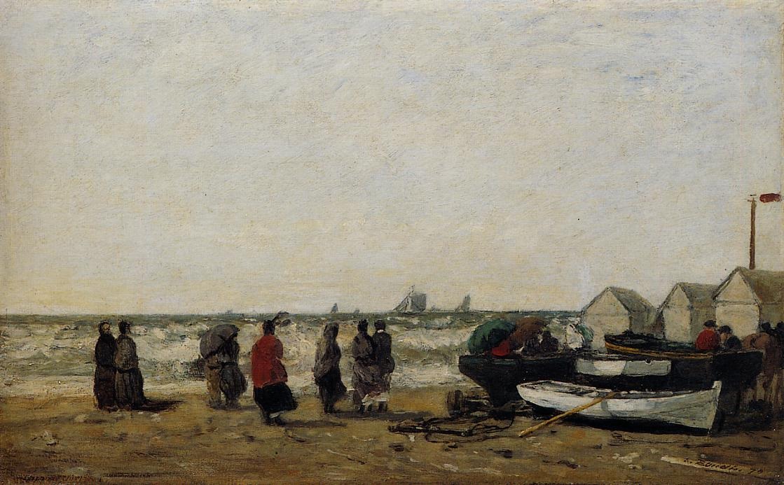 Эжен Буден. "Женщины на пляже, бурное море". 1870.