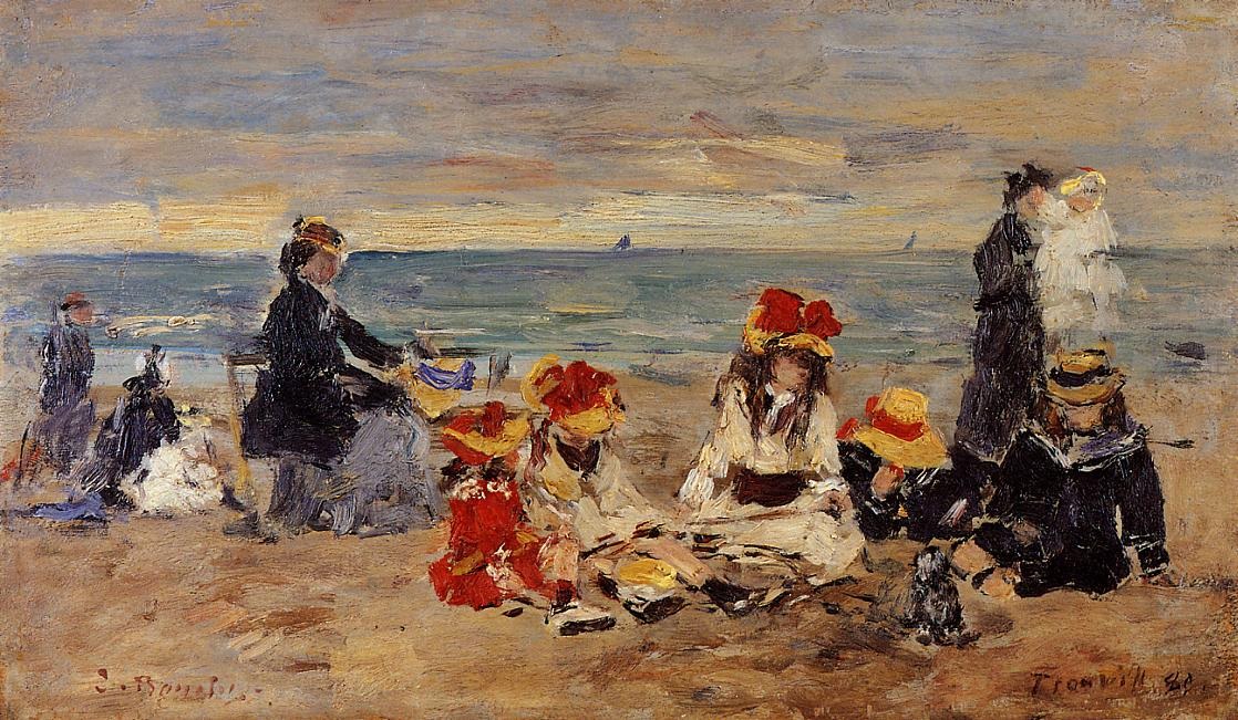 Эжен Буден. "Женщины и дети на пляже в Трувиле".