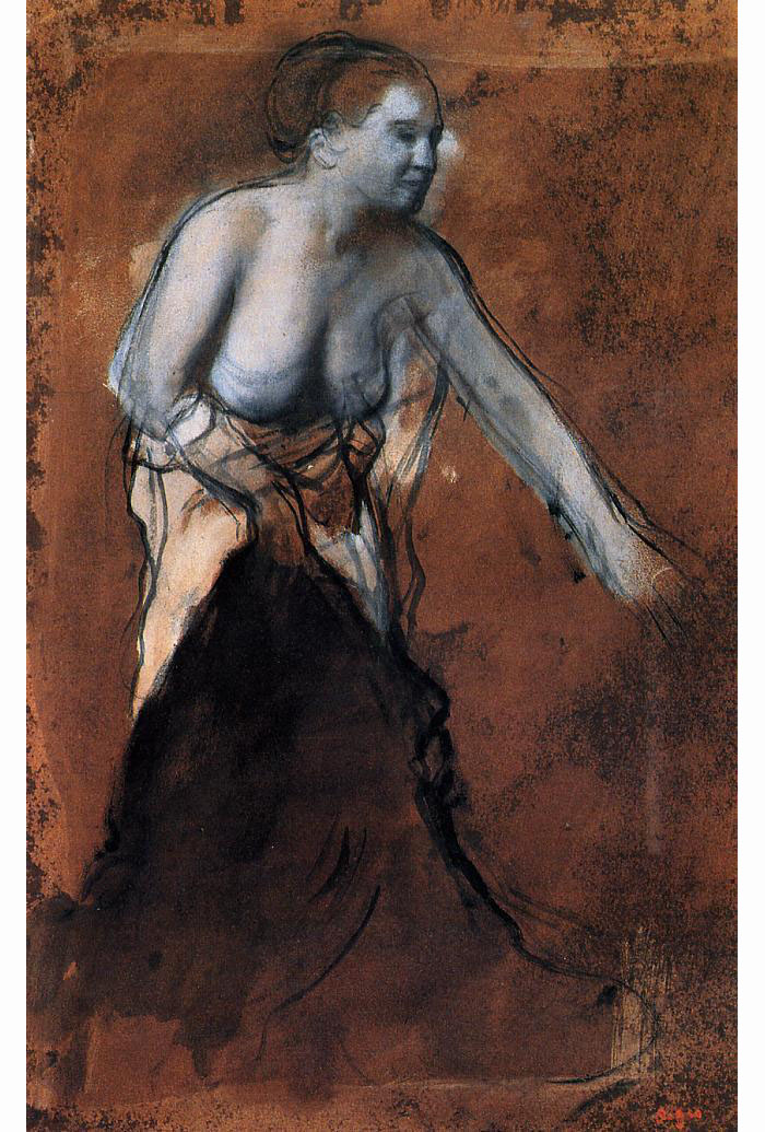 Эдгар Дега. "Стоящая женщина с обнажённым тормои". 1866-1868.