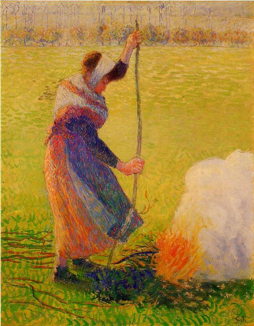 Камиль Писсарро. "Женщина, сжигающая древесный мусор". 1890.