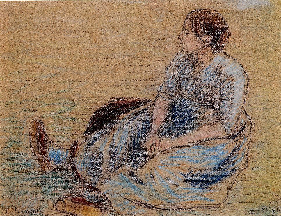Камиль Писсарро. "Женщина, сидящая на полу". 1890.