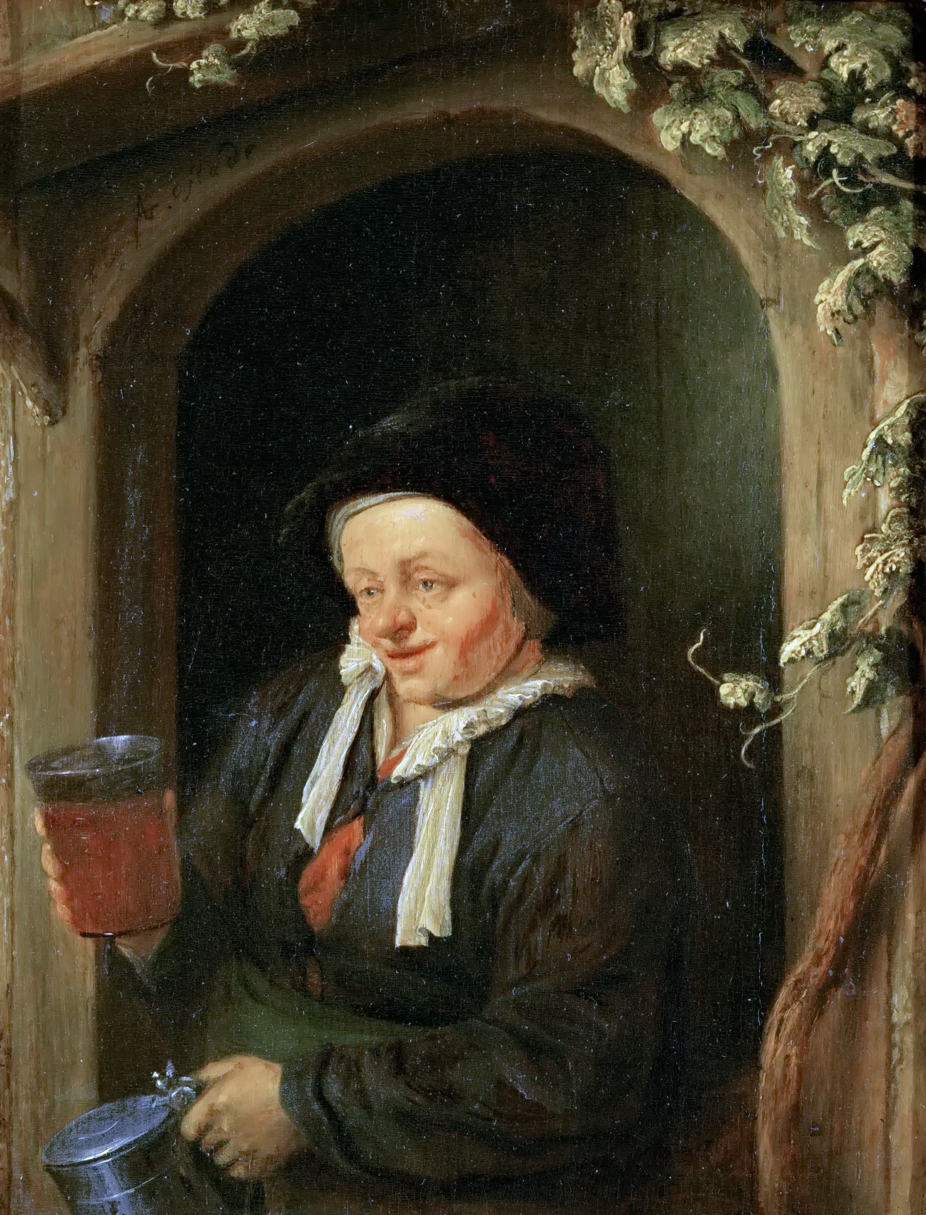 Адриан ван Остаде. "Женщина с бокалом пива в окне". Около 1665. Музей истории искусств, Вена.