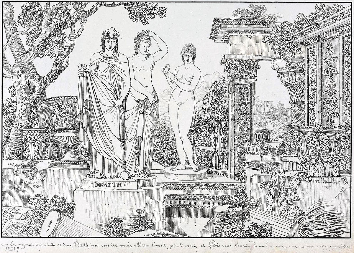Жан Франсуа Тома де Томон. "Композиция с тремя женскими статуями". 1807. Эрмитаж, Санкт-Петербург.