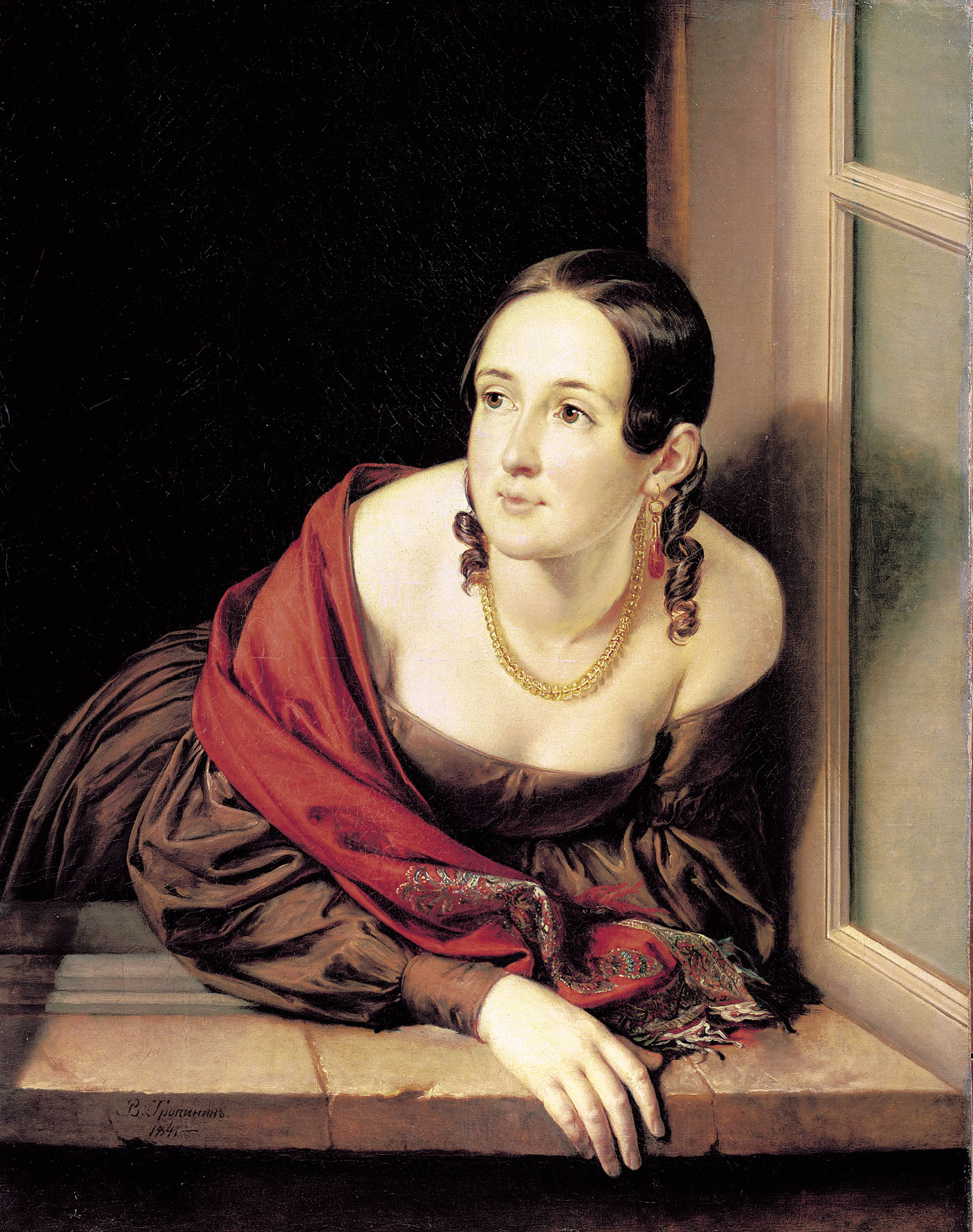 Василий Андреевич Тропинин. "Женщина в окне (Казначейша)". 1841.