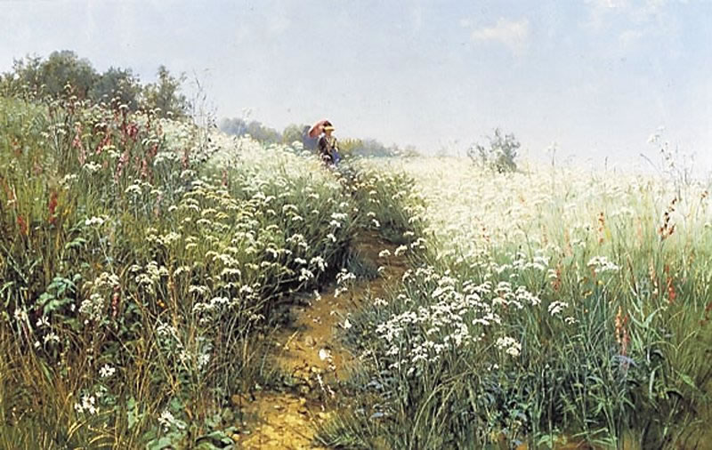 Иван Иванович Шишкин. "Женщина под зонтиком на цветущем лугу". 1881.