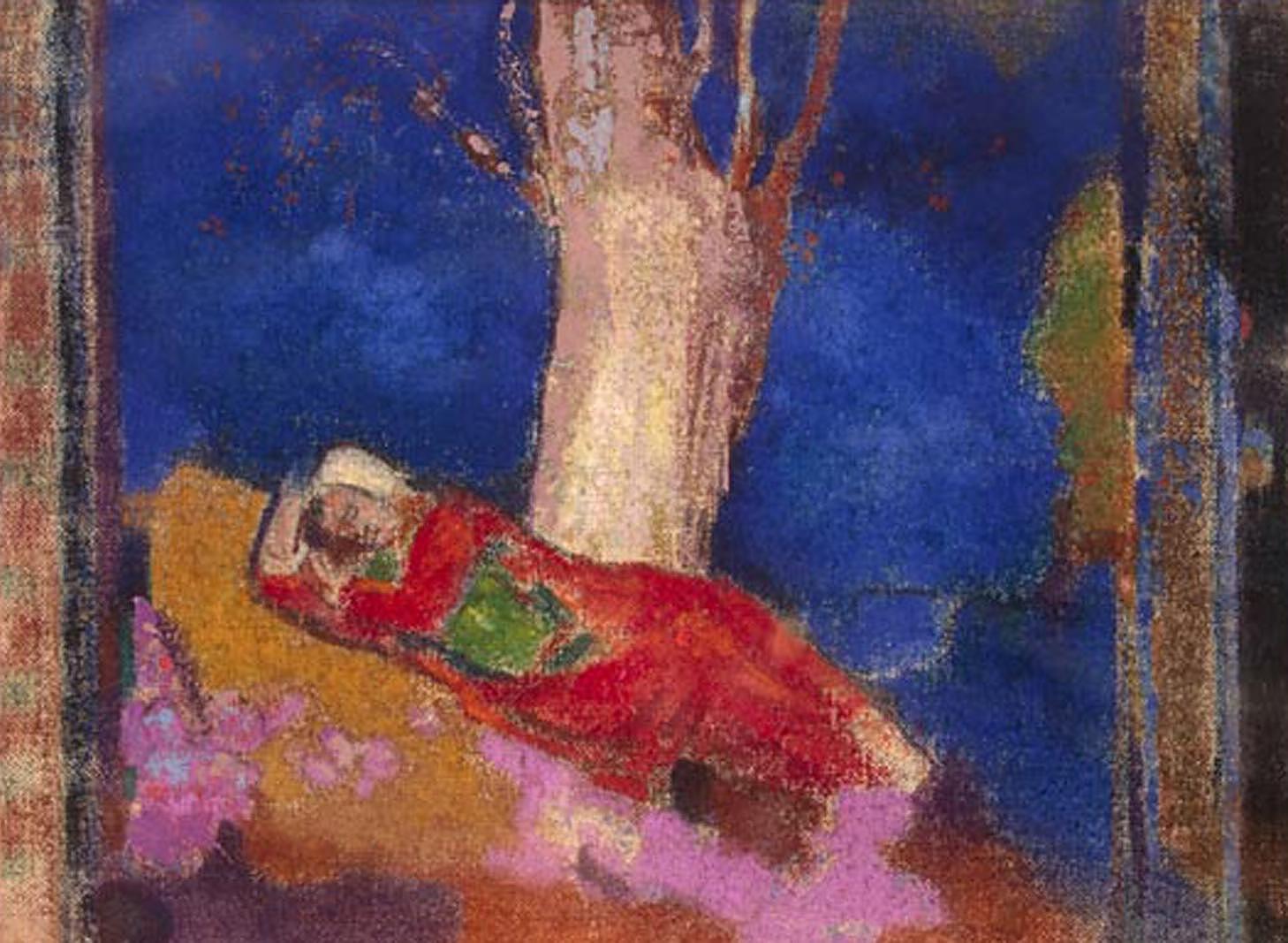 Одилон Редон. "Женщина, спящая под деревом". Между 1900-1901.