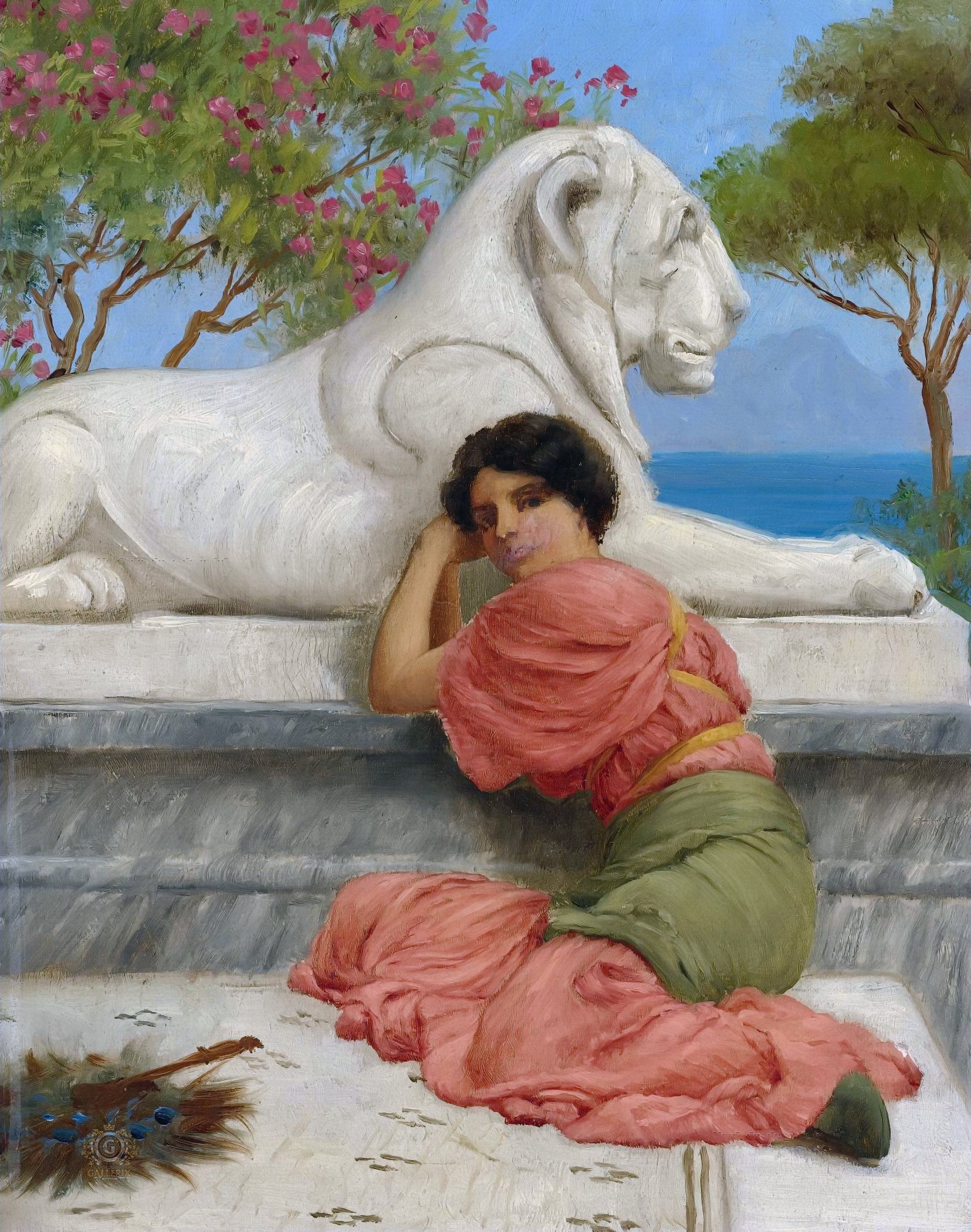 Джон Уильям Годвард. "Сидящая женщина с каменным львом". Частная коллекция.